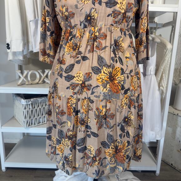 Emery Rose Women's Size XL Beige Floral A Line Knee Length Dress #3268 - Picture 6 of 9